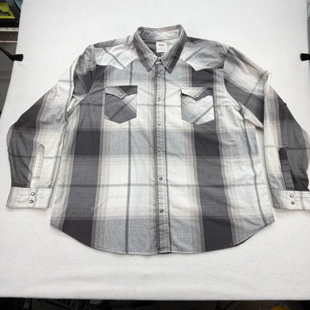 Levi's Shirt‎ Mens XXXL Grey Plaid Western Snap Front Long Sleeve Pearl Snap
